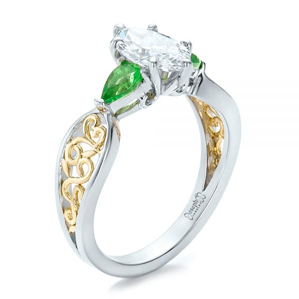 Custom Two-Tone Diamond and Peridot Engagement Ring - Image