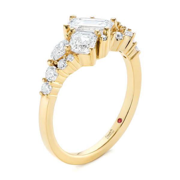 18k Yellow Gold Custom Diamond Cluster Engagement Ring - Three-Quarter View -  104052