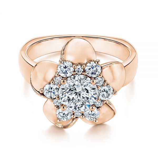 14k Rose Gold 14k Rose Gold Floral Diamond Engagement Ring - Flat View -  106167