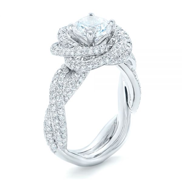 18k White Gold Modern Knot Edgeless Pave Engagement Ring - Three-Quarter View -  102374