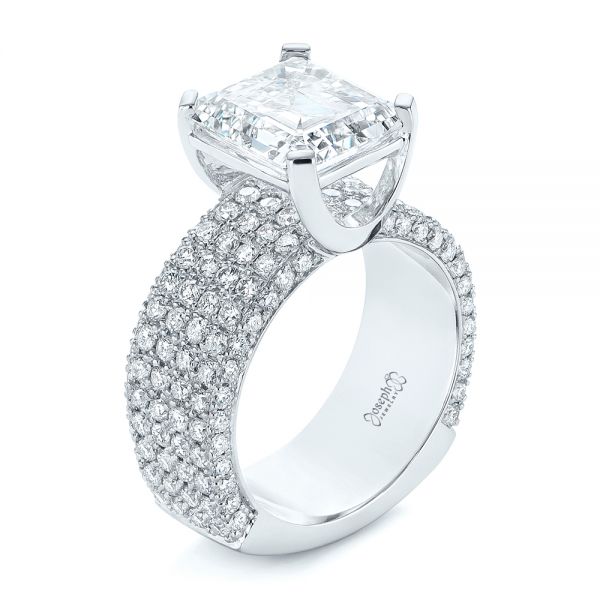 14k White Gold Modern Pave Diamond Engagement Ring - Three-Quarter View -  105188