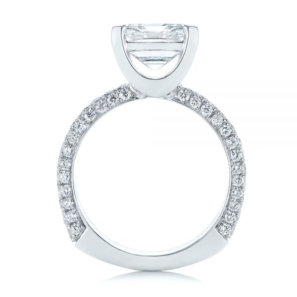 14k White Gold Modern Pave Diamond Engagement Ring - Front View -  105188