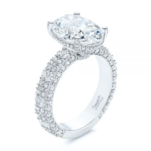  Platinum Oval Pave Diamond Engagement Ring - Three-Quarter View -  105870