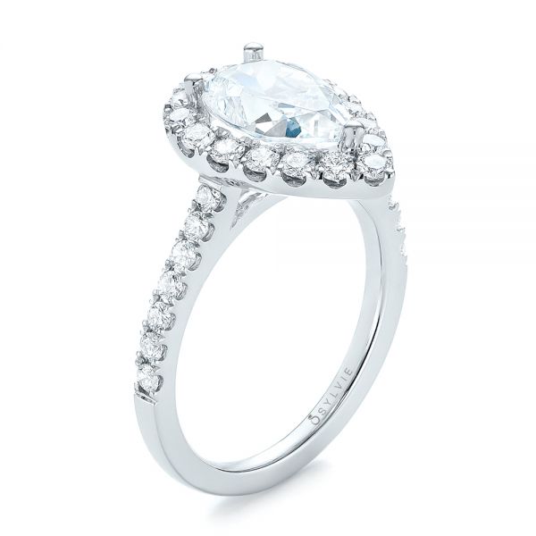 14k White Gold Pear-shaped Halo Diamond Engagement Ring - Three-Quarter View -  103991