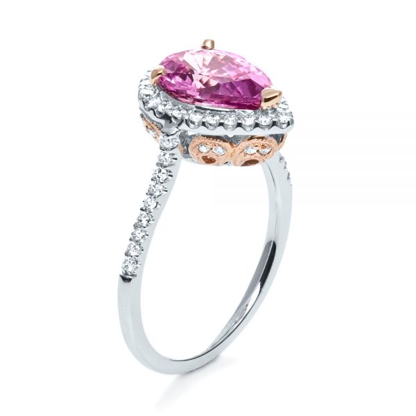 18k White Gold And 18K Gold Pink Sapphire And Diamond Two-tone Engagement Ring - Three-Quarter View -  205