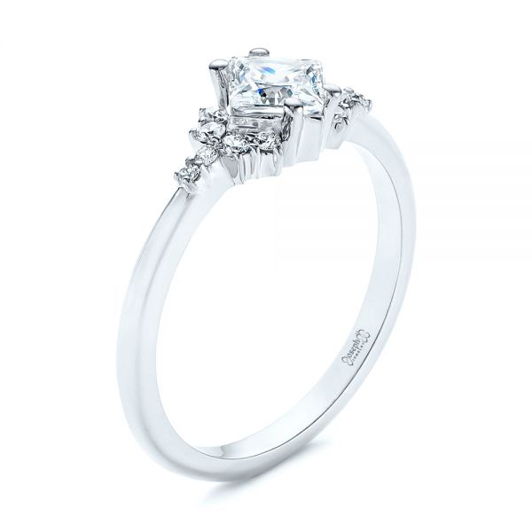 18k White Gold Princess Cut Diamond Cluster Engagement Ring - Three-Quarter View -  104983