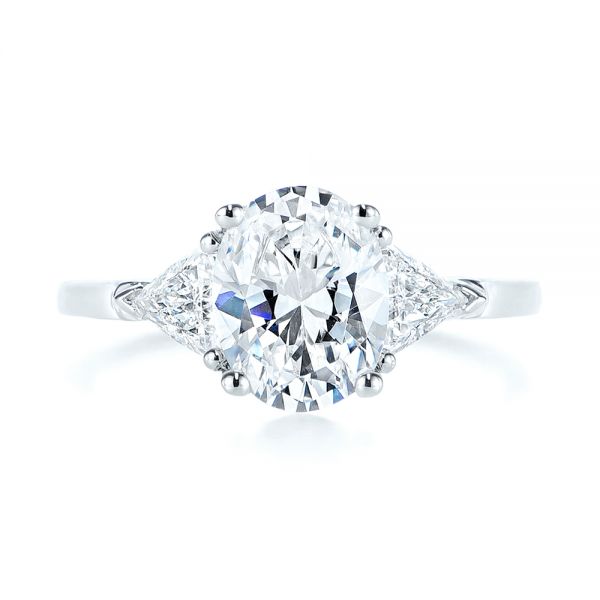 18k White Gold Three-stone Trillion And Oval Diamond Engagement Ring - Top View -  105800
