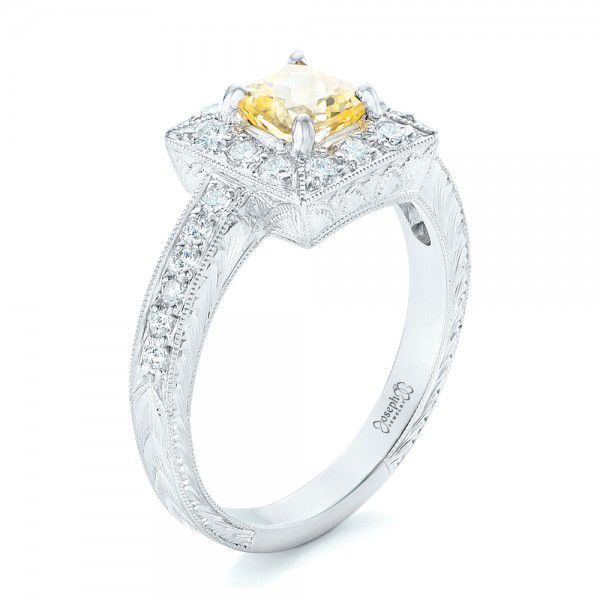 Yellow Sapphire and Diamond Halo Engagement Ring - Image