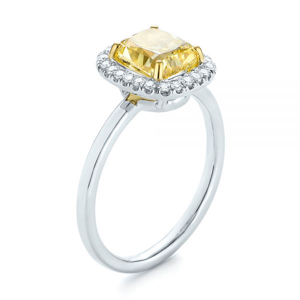  Platinum Yellow And White Diamond Halo Engagement Ring - Three-Quarter View -  104135