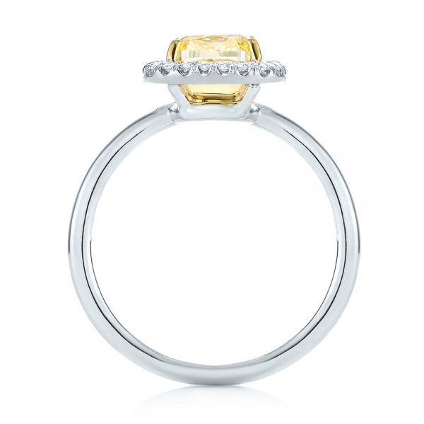  Platinum Yellow And White Diamond Halo Engagement Ring - Front View -  104135