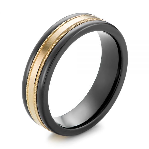 Black Tungsten and 14k Yellow Gold Wedding Ring - Image