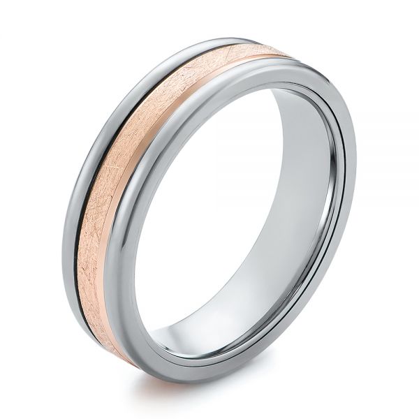 Gray Tungsten and Crystalline 14k Rose Gold Insert Wedding Ring - Image