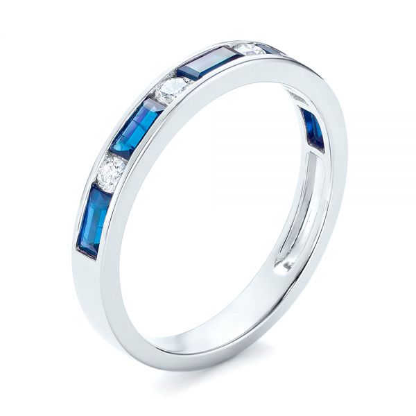 Blue Sapphire and Diamond Wedding Band - Image