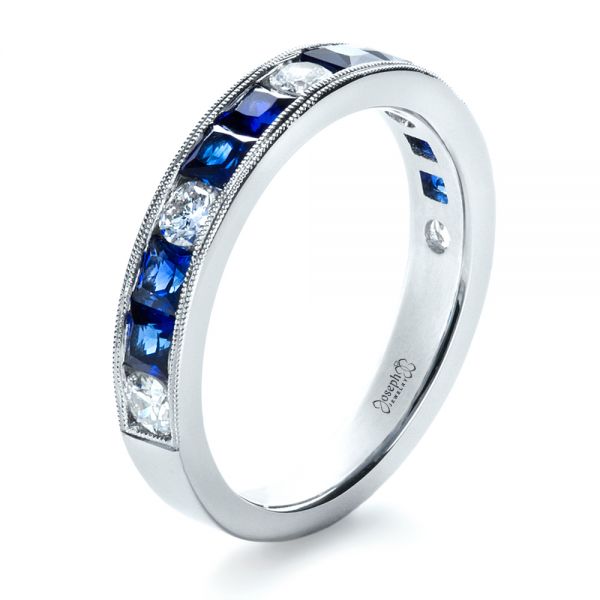 Custom Diamond and Blue Sapphire Band - Image