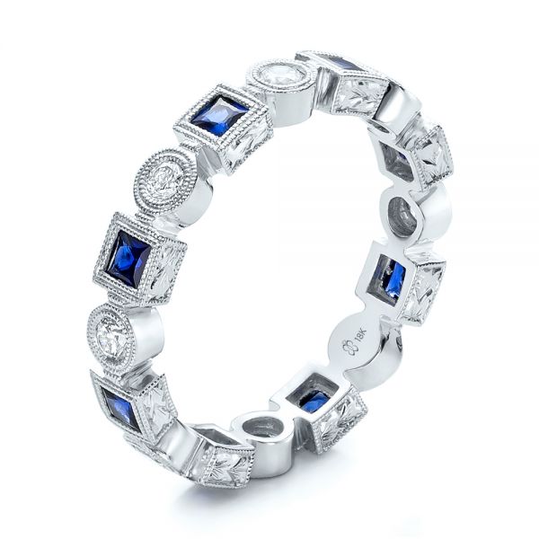 Stackable Diamond and Blue Sapphire Eternity Band - Image