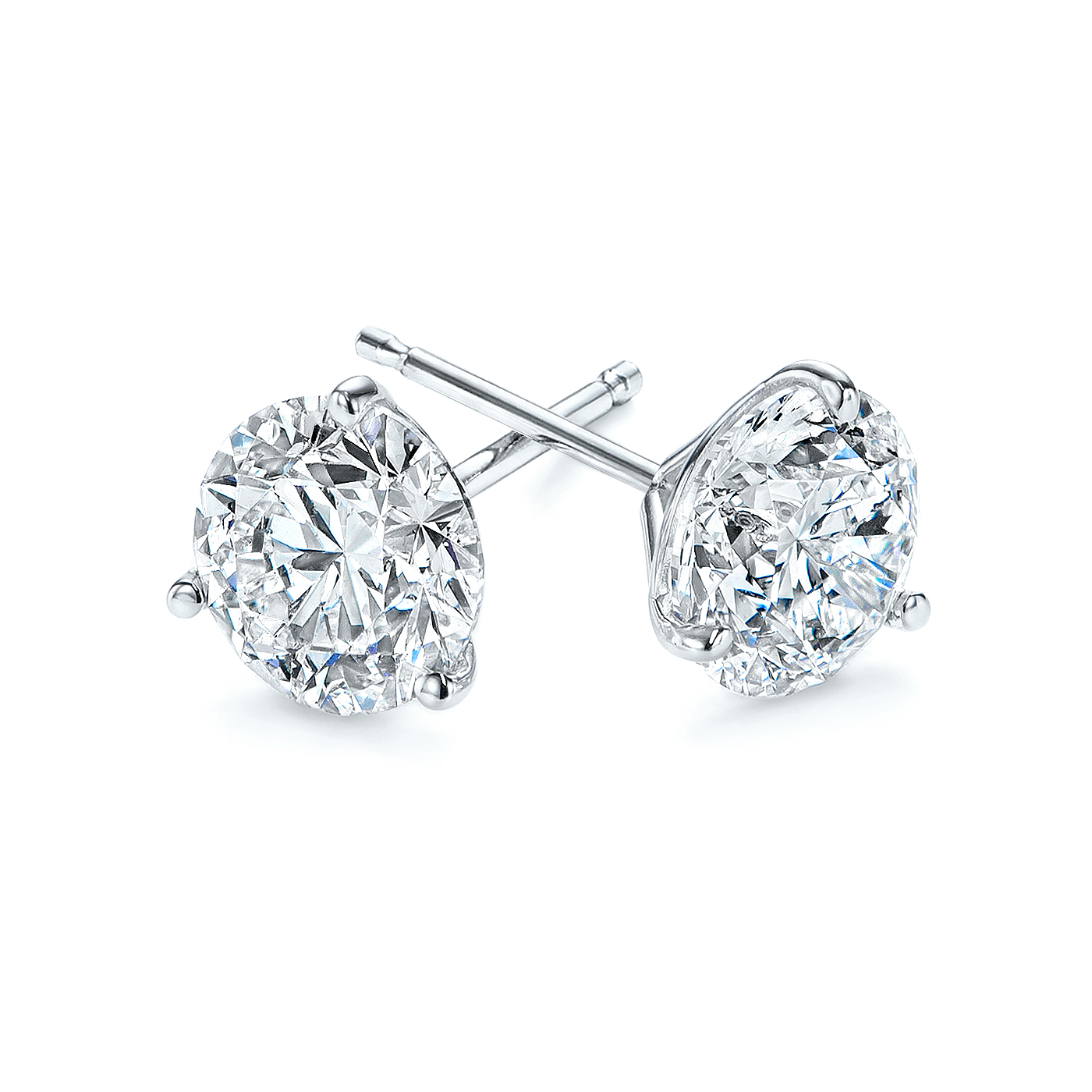 White Gold 3-Prong Natural Diamond Earrings (1.5 ctw.) - Three Quarter View Thumbnail