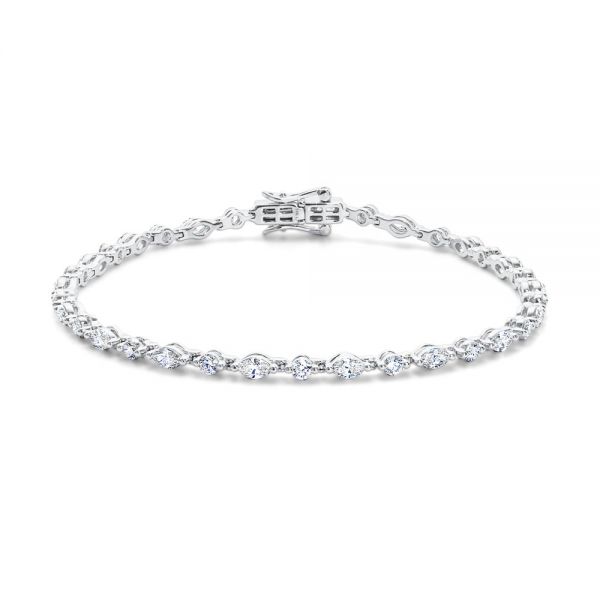 Alternating Round and Marquise Diamond Tennis Bracelet - Image