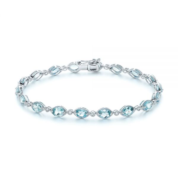 14k White Gold Aquamarine And Diamond Bracelet - Three-Quarter View -  102209