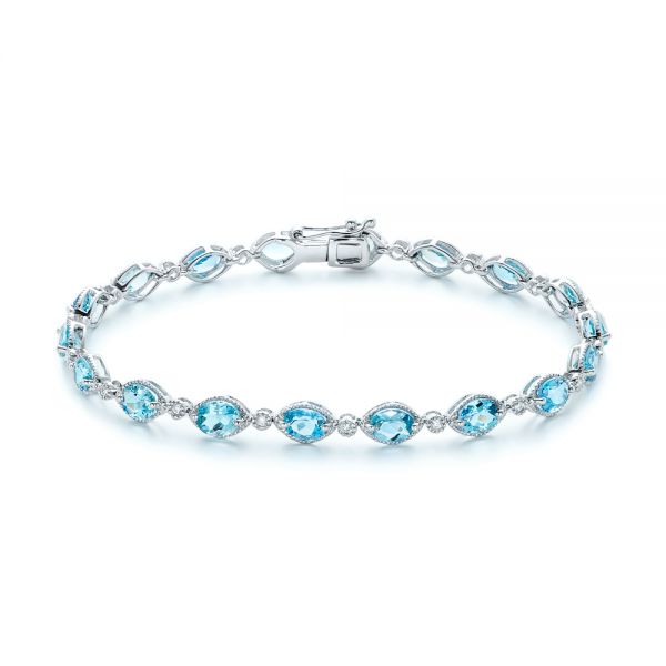 Bellarri 14K White Gold Square Blue Topaz Tennis Bracelet, 7