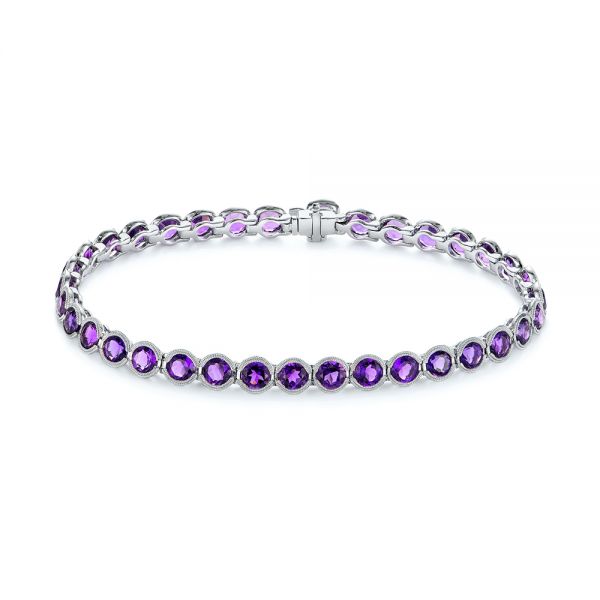 14k White Gold Contemporary Amethyst Bracelet - Three-Quarter View -  105013