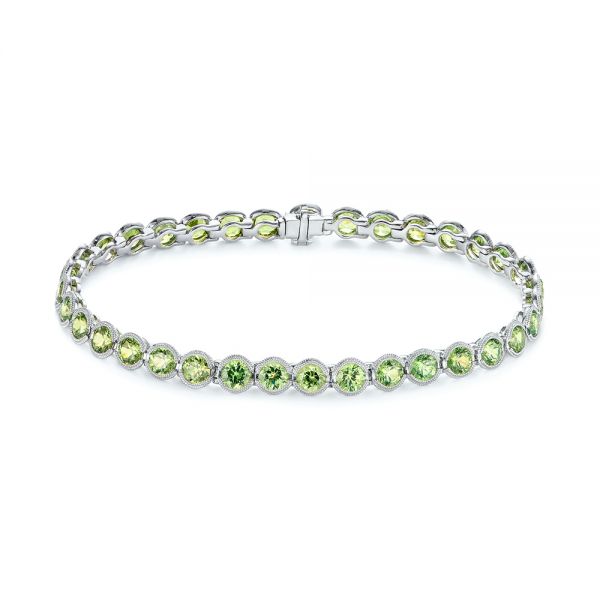 18k White Gold Demantoid Garnet Eternity Bracelet - Three-Quarter View -  105015