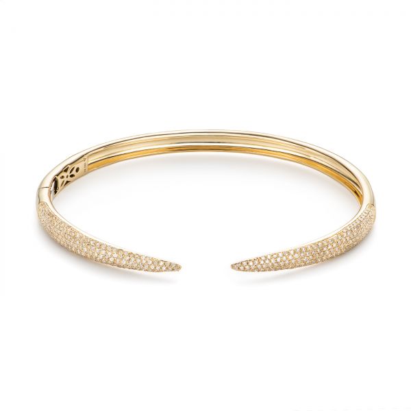 Bennett Pave Claw Diamond Cuff Bangle Bracelet 1.18 ctw 14K Yellow Gold