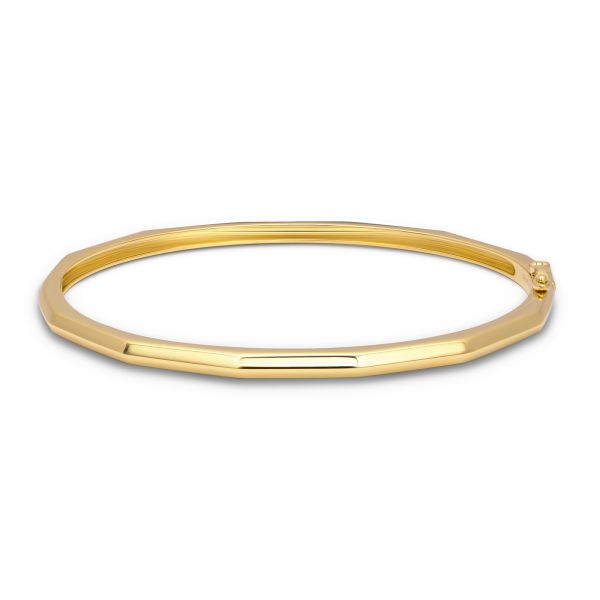 14k Yellow Gold Geometric Bangle - Three-Quarter View -  107754