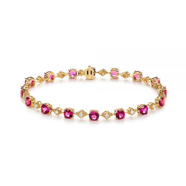 14k Yellow Gold Pink Tourmaline And Diamond Bracelet - Three-Quarter View -  105998