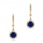 14k Yellow Gold 14k Yellow Gold Blue Sapphire And Diamond Halo Drop Earrings - Three-Quarter View -  101031 - Thumbnail