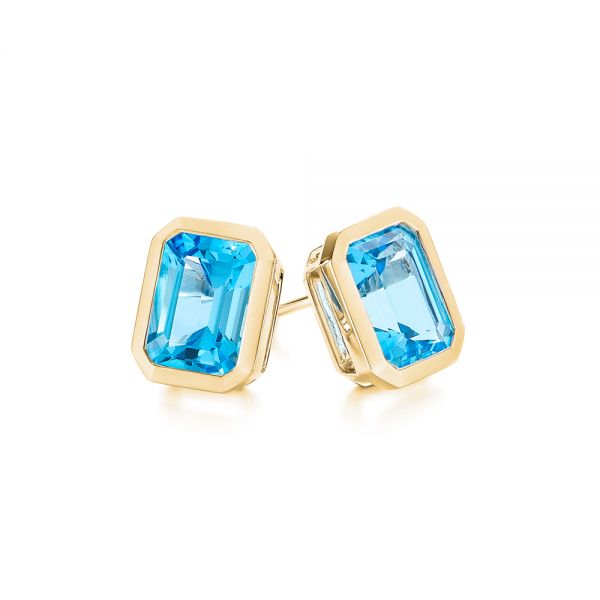 14k Yellow Gold Blue Topaz Emerald Cut Stud Earrings #105440 - Seattle ...