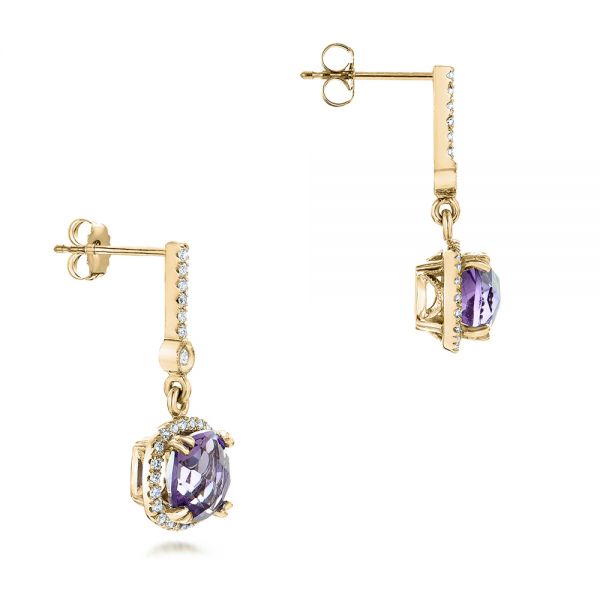 14k Yellow Gold 14k Yellow Gold Custom Amethyst And Diamond Halo Earrings - Front View -  102181