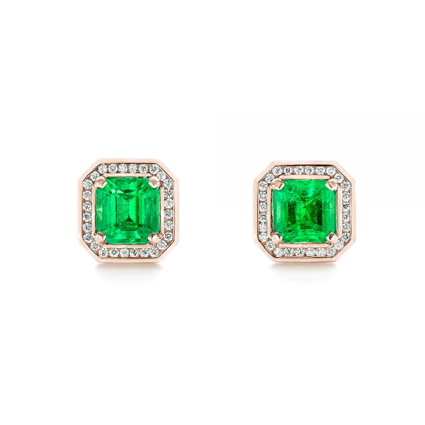 14k Rose Gold Custom Emerald And Diamond Stud Earrings #103389 ...