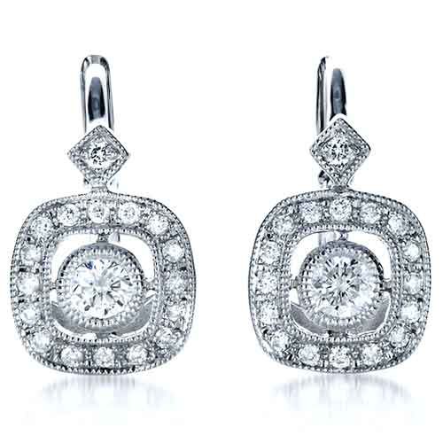 14k White Gold Diamond Filigree Earrings - Three-Quarter View -  1182