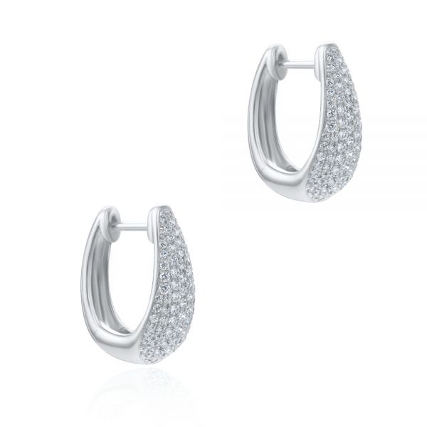 14k White Gold Diamond Huggie Earrings - Front View -  107747