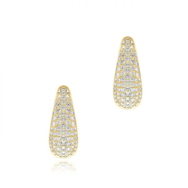 14k Yellow Gold 14k Yellow Gold Diamond Huggie Earrings - Three-Quarter View -  107747