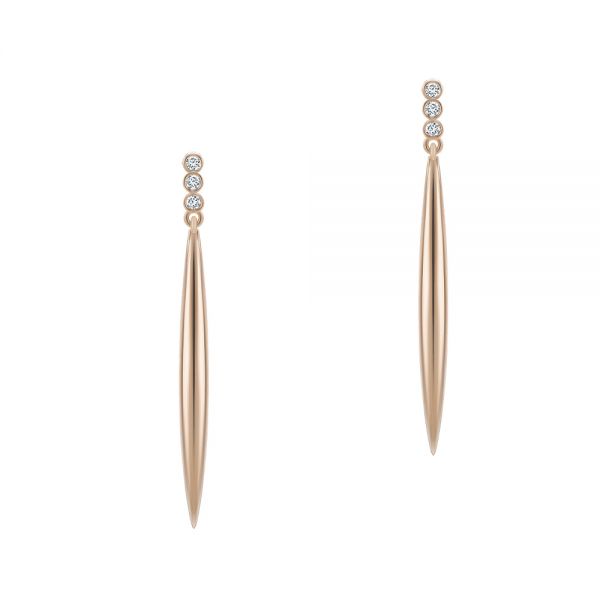 14k Rose Gold 14k Rose Gold Diamond Trio Bombe Marquise Drop Earrings - Three-Quarter View -  107693