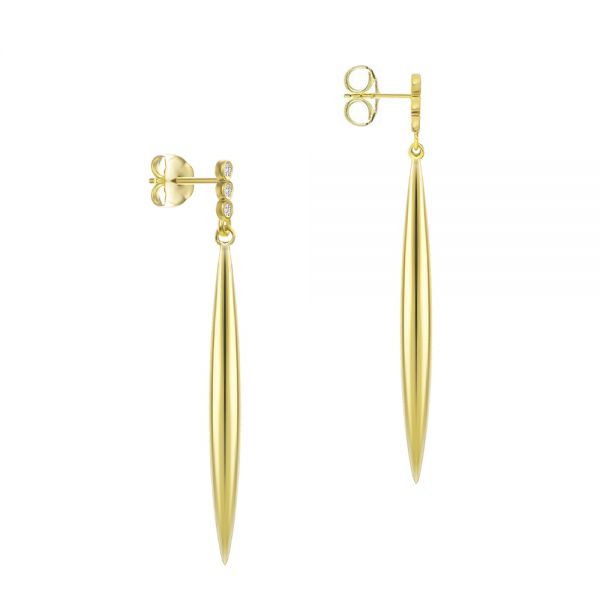 18k Yellow Gold 18k Yellow Gold Diamond Trio Bombe Marquise Drop Earrings - Front View -  107693