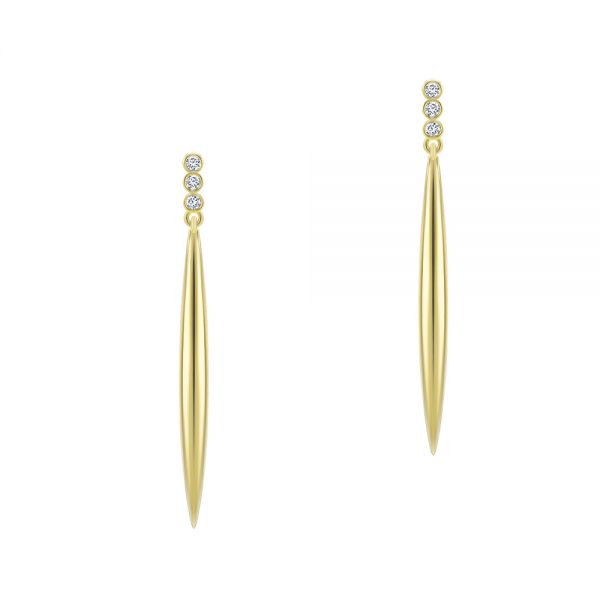 14k Yellow Gold Diamond Trio Bombe Marquise Drop Earrings - Three-Quarter View -  107693