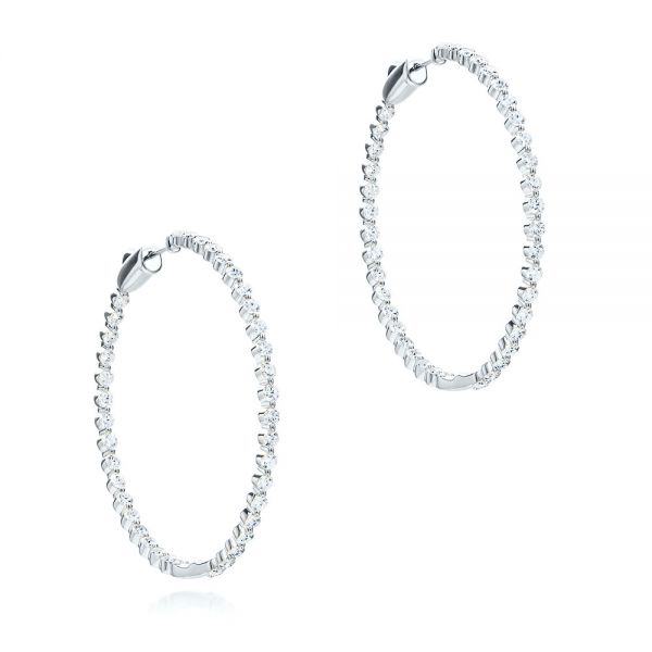 14k White Gold 14k White Gold Large Diamond Hoop Earrings - Front View -  107086