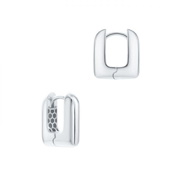 18k White Gold 18k White Gold Puffy Square Huggie Earrings - Front View -  107687 - Thumbnail