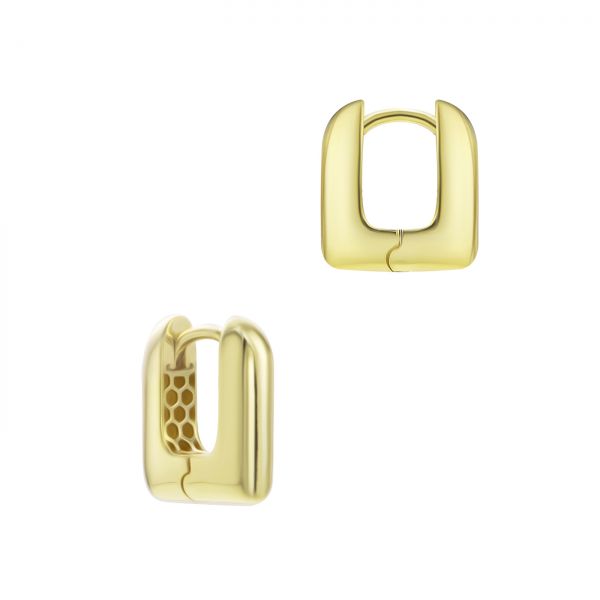 14k Yellow Gold Puffy Square Huggie Earrings - Front View -  107687 - Thumbnail