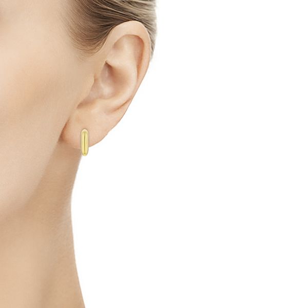 18k Yellow Gold 18k Yellow Gold Puffy Square Huggie Earrings - Hand View -  107687 - Thumbnail