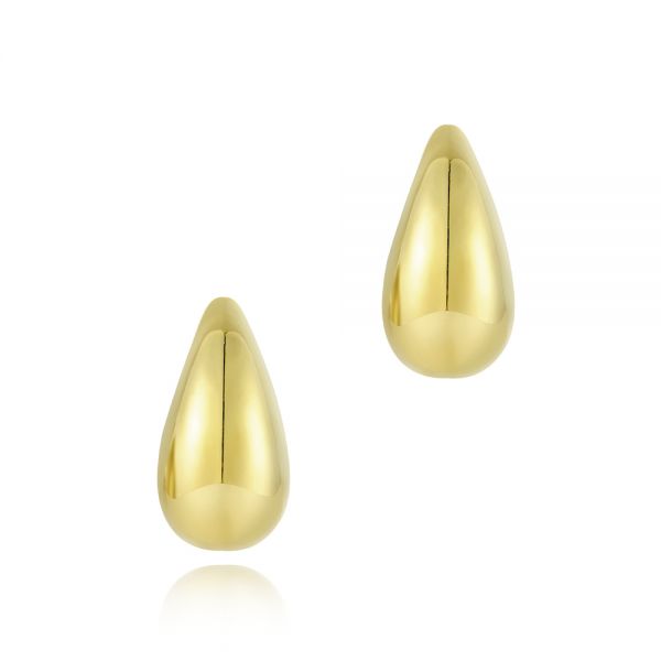 14k Yellow Gold Teardrop Dome Earrings - Three-Quarter View -  107689