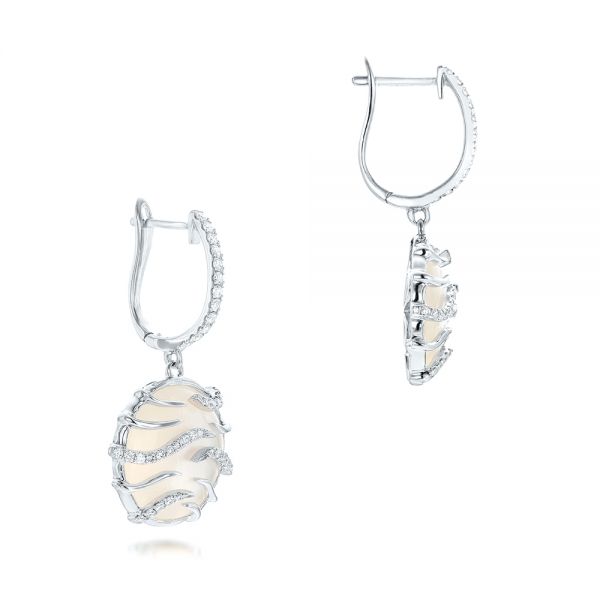14k White Gold White Mother Of Pearl And Diamonds Mini Luna Earrings - Front View -  102494