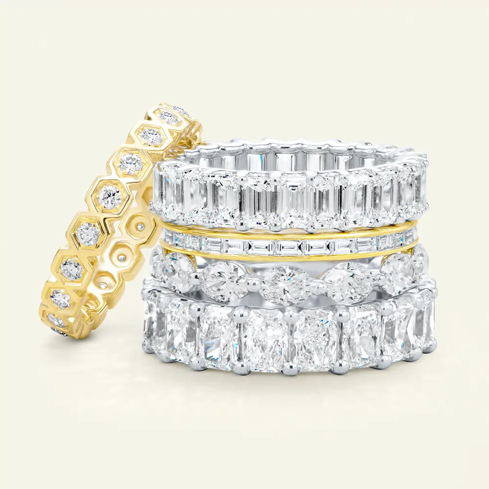 Women's Wedding Bands Stacked Together