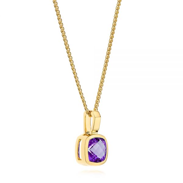 14k Yellow Gold Amethyst Solitaire Pendant - Flat View -  106040