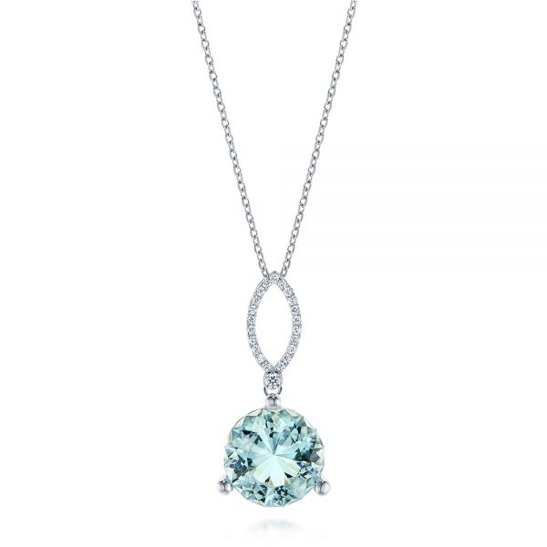 Emerald Cut Aquamarine and Diamond Necklace - White Gold Aqua Marine  Pendant and Chain - March Birthstone Jewelry Gift