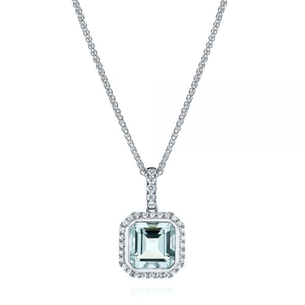 Oval Aquamarine & Diamond Pendant Necklace 14k White Gold 0.40ct - CBP123