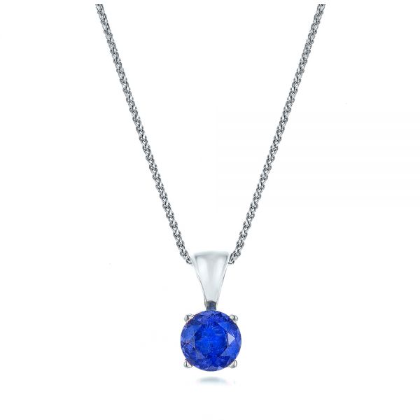 14k White Gold 14k White Gold Blue Sapphire Pendant - Three-Quarter View -  106422