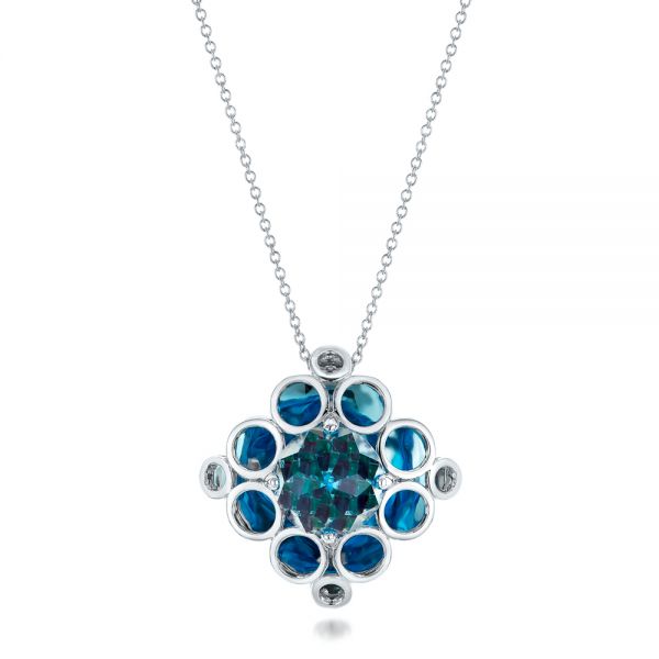 14k White Gold Blue Topaz Davinci Pendant - Three-Quarter View -  101975